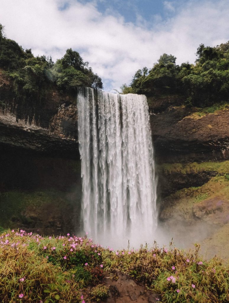 The foot of the JaRou HaLang waterfall at Tad Tayicseua after hiking down a very slippery trail.