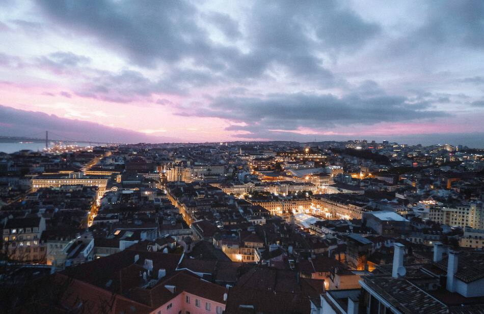 Sunset from the terrace of Castle Sao Jorge, Lisbon