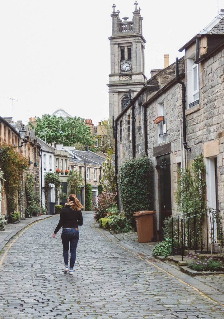 Strolling along Circus Lane in Edinburgh