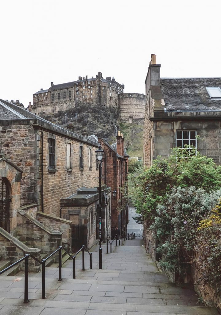 View of Edinburgh Castle from one of the Grass Market sidestreets