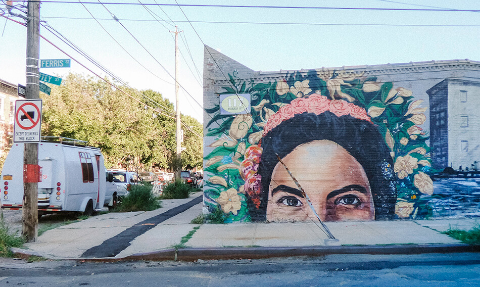 Colourful murals in Red Hook, Brooklyn, NYC