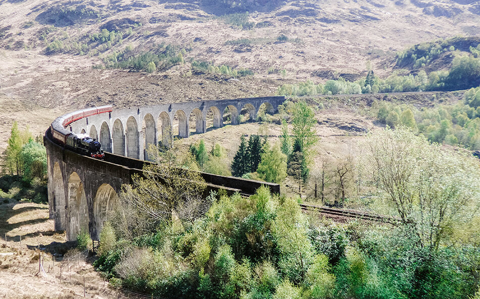 Jacobite Steam Train or Hogwarts Express over the Glenfinnan Viaduct