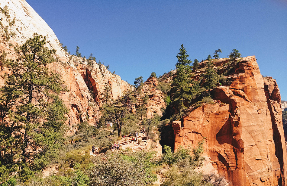 Start of the strenuous climb to Angels Landing with chains