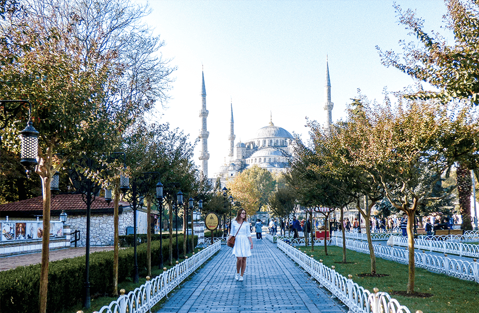 Strolling before the Blue Mosque in Istanbul, Turkey