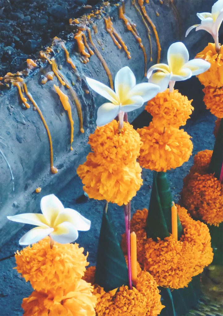 Offerings displayed in the temples of Luang Prabang