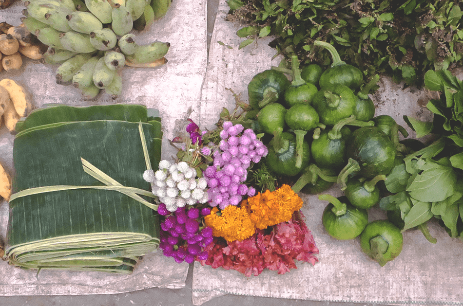 Stalls display their goods during the morning market in Luang Prabang, Laos