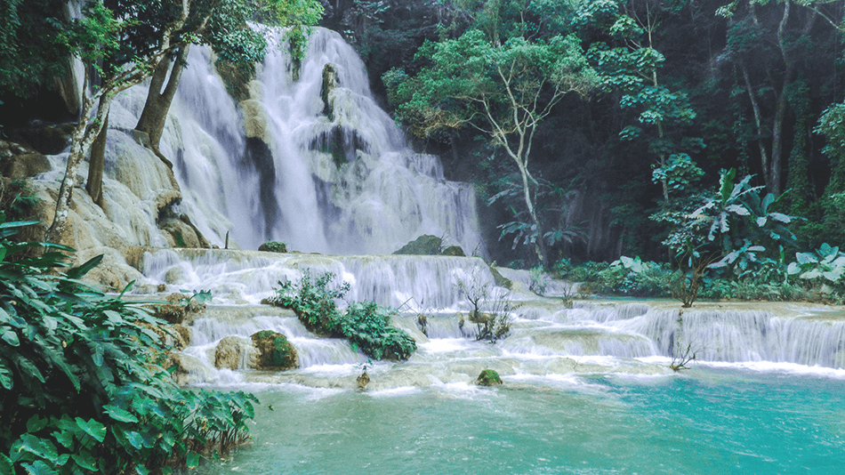 Cristal blue waters of Kuang Si Falls near Luang Prabang, Laos