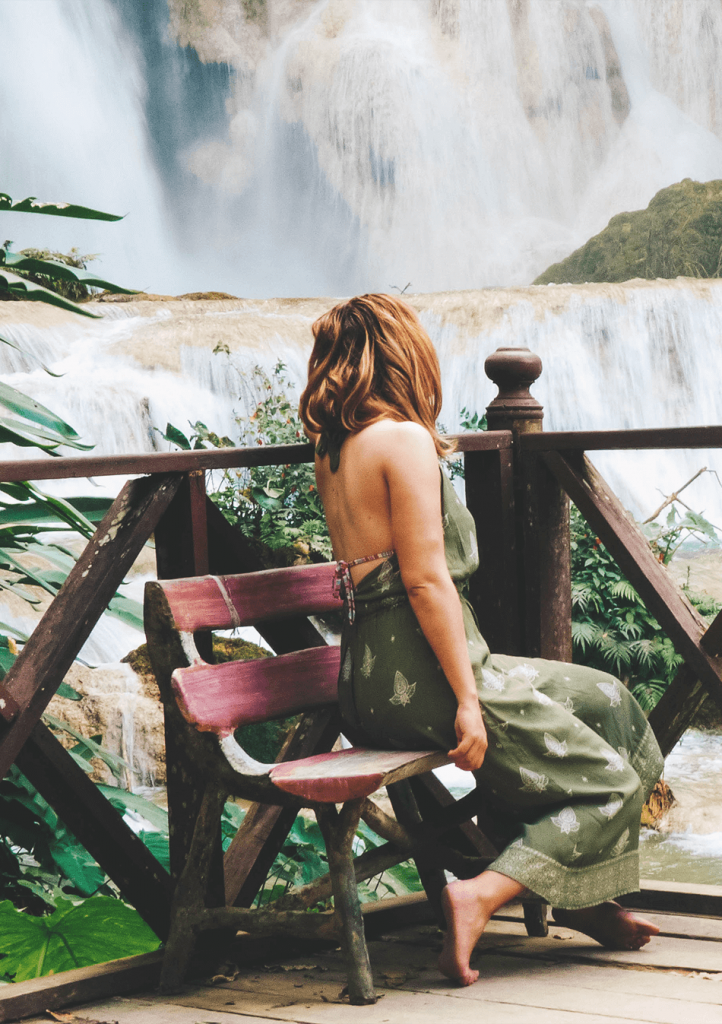 Gawking at the cristal blue waters of Kuang Si Falls near Luang Prabang, Laos