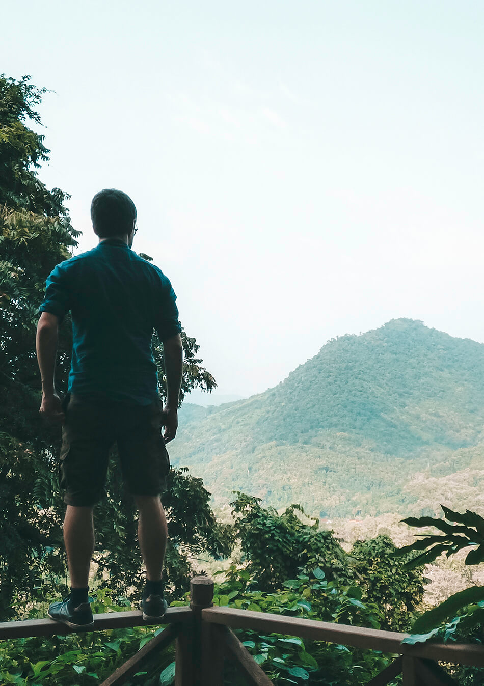 View from the top of Kuang-Si Falls over the surrounding jungle