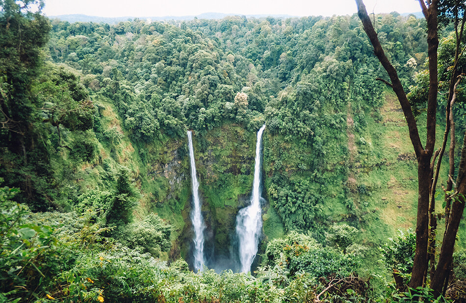 Epic views of Tad Fane Falls from Tad Fane Restort viewing platform while driving the small Bolaven Plateau Loop