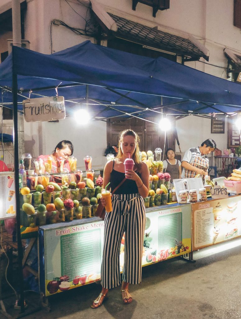 Having a smoothie during our 12 day trip through Laos