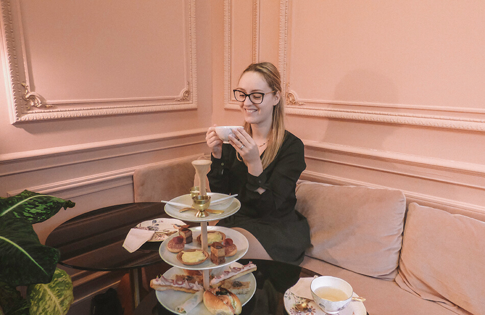 Having tea in the Millenium Pink room of Cuisinette Domestic