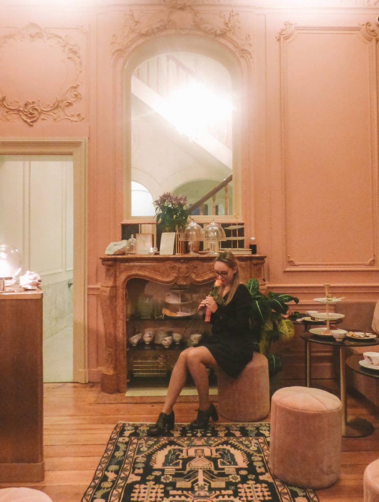 Having tea in the Millenium Pink room of Cuisinette Domestic
