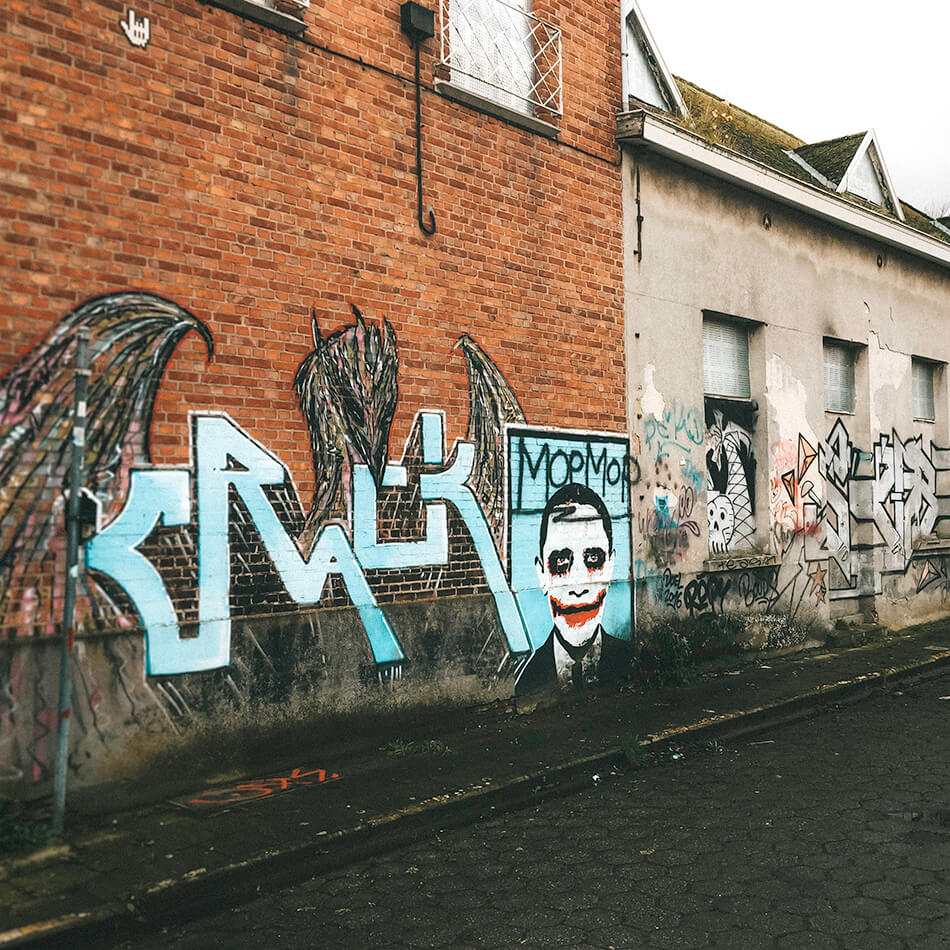 Even Barack Obama is honored in Doel, though as the Joker