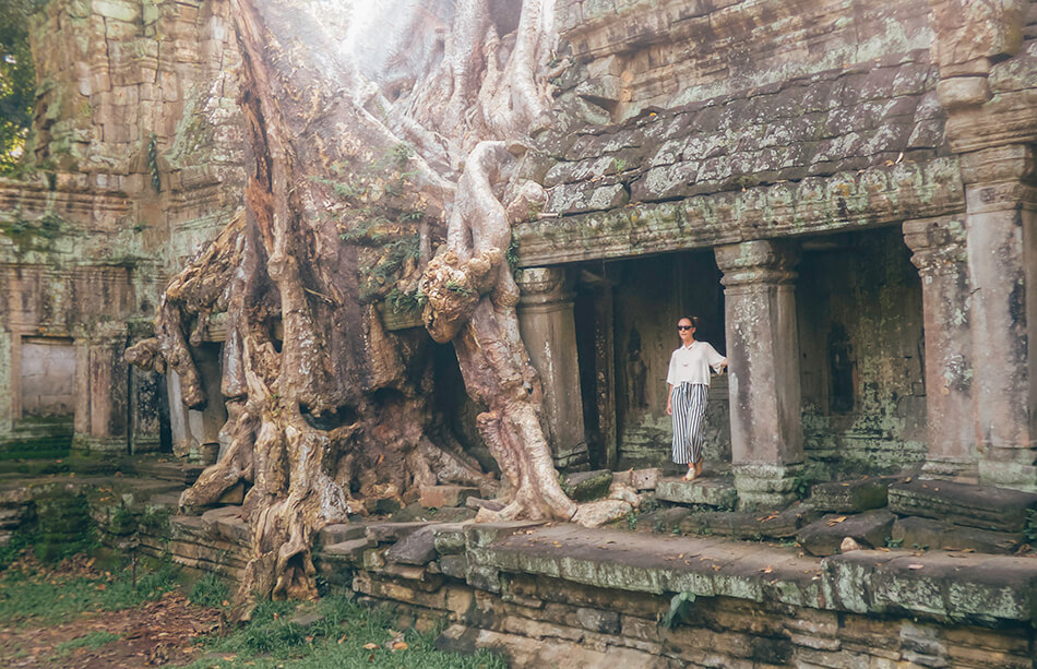 Overgrown temple walls of the more quiet Preah Khan temple