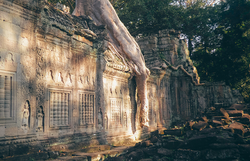 Overgrown temple walls of the more quiet Preah Khan temple