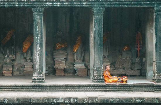 Monk inside the Angkor Wat temple