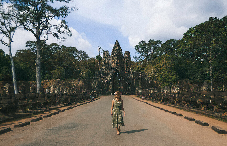 A photographer's favourite spot at the gates of Bayon in Angkor, Cambodia