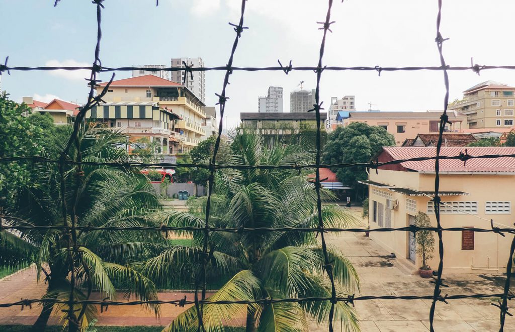 Barbed wire around the S21 prison and genocide museul in Phnom Penh