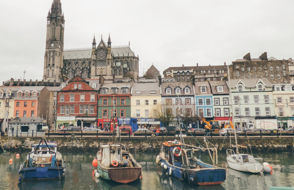 Boats waiting in Cobh's harbor for their captains