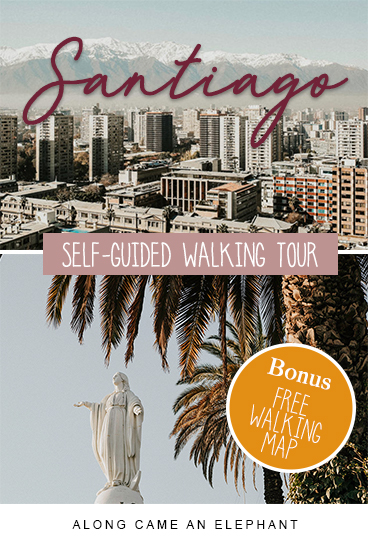 Explore Santiago de Chile on your own with this free self-guided walking tour and discover all the major sights like Cerro San Cristobal, Sky Costanera, Cerro Santa Lucia, Barrio Bellavista and many more in one day. #Santiago #Chile #travel #citytrip #southamerica