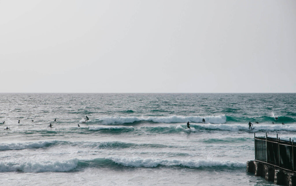 Surfers on the Tel Avivian coast - an excellent authentic Israeli experience 