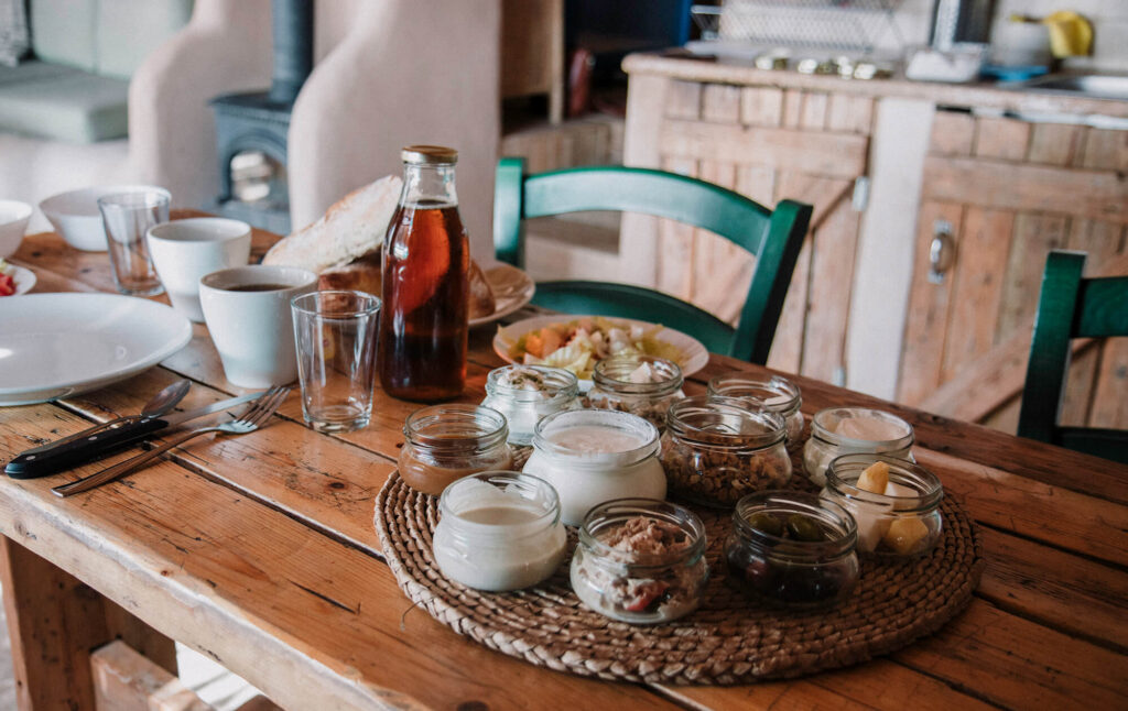 Typical Israeli breakfast spread