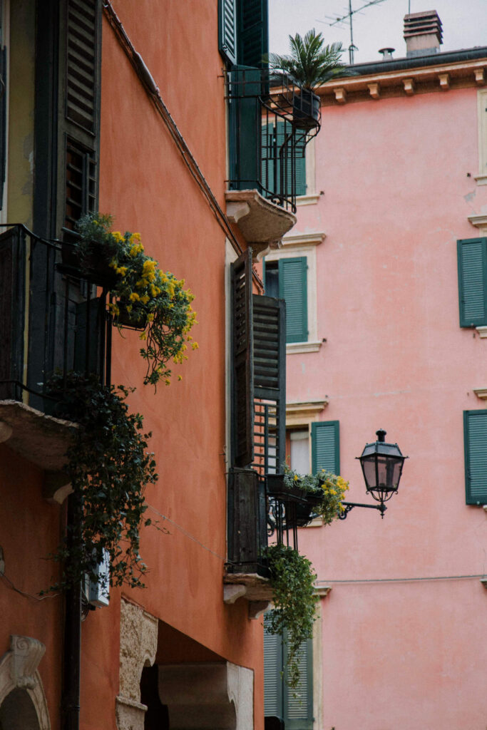 Pink streets in Verona historic city centre