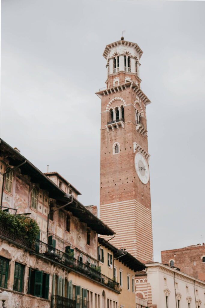 Exterior of Torre Dei Lamberti as seen from Piazza delle Erbe