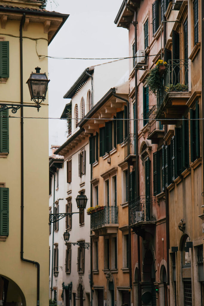 Street in Verona's historic centre with beautiful balconies