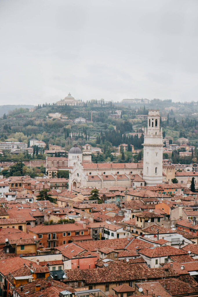 View over Verona's red rooftops from Torre Dei Lamberti