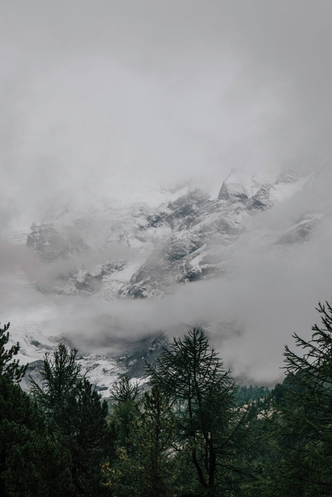 Snow clad Alps in Switzerland as seen from the Bernina Express