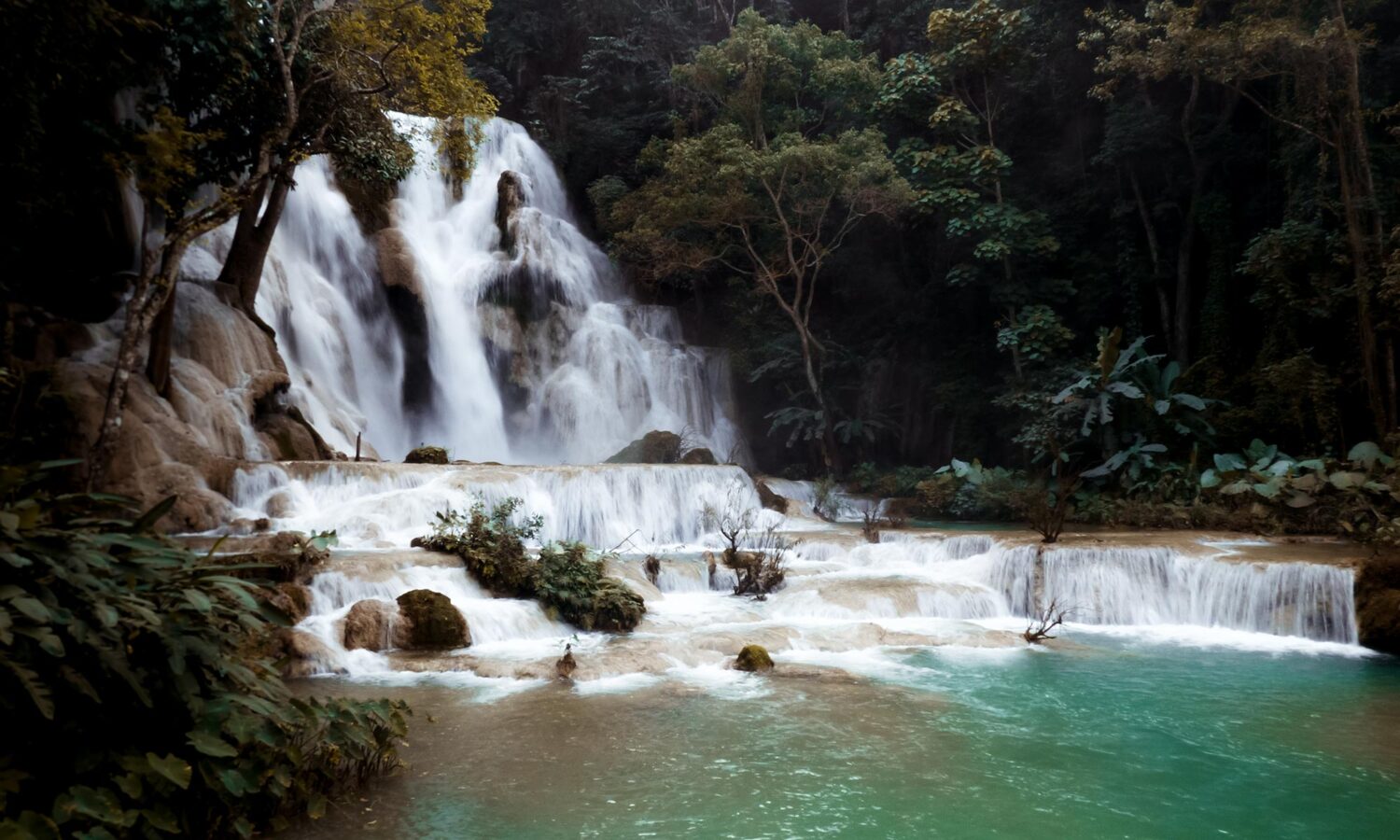 Turquoise blue pools at Kuang Si Falls, just outside Luang Prabang