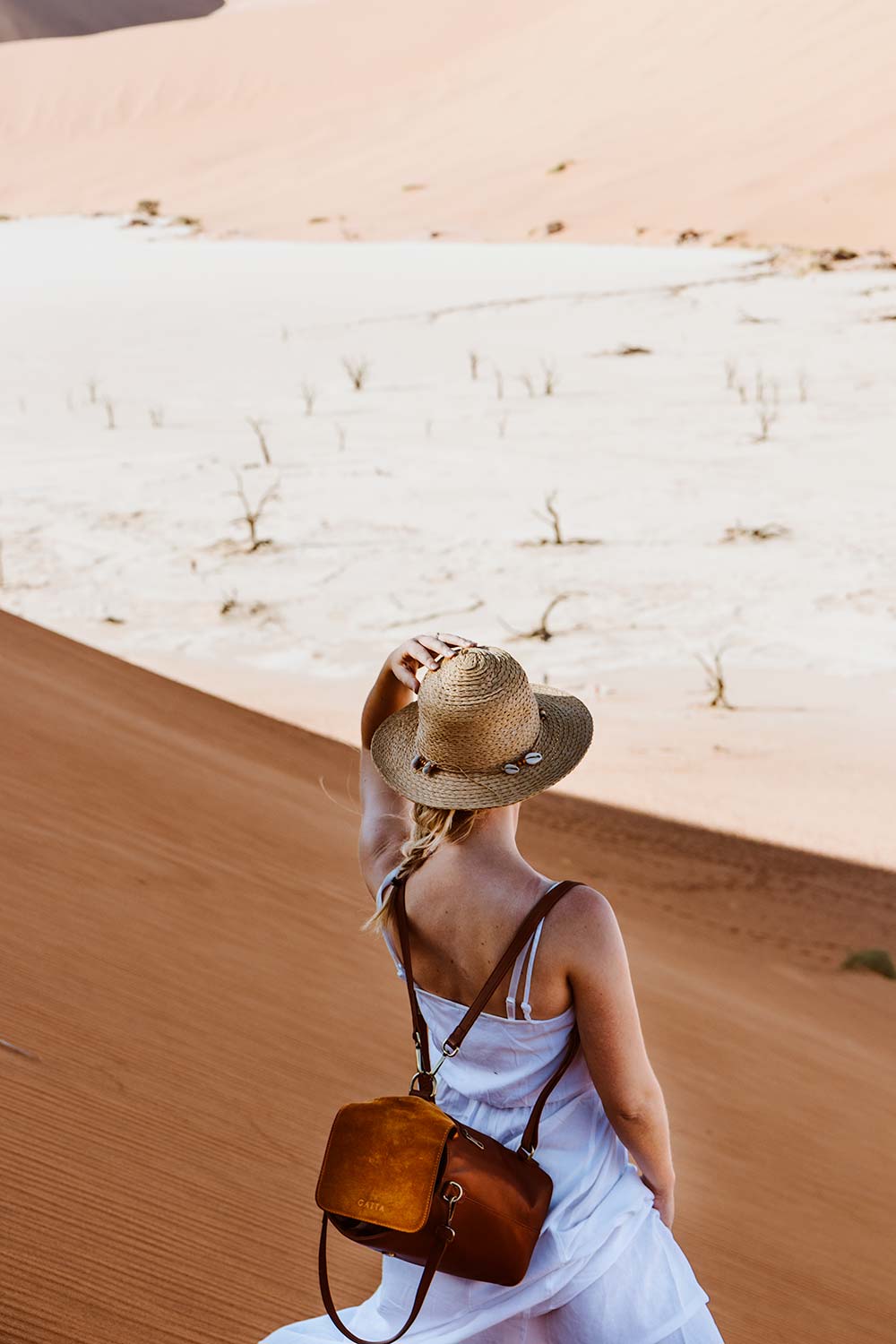 Descending into Deadvlei from the Sossusvlei dunes