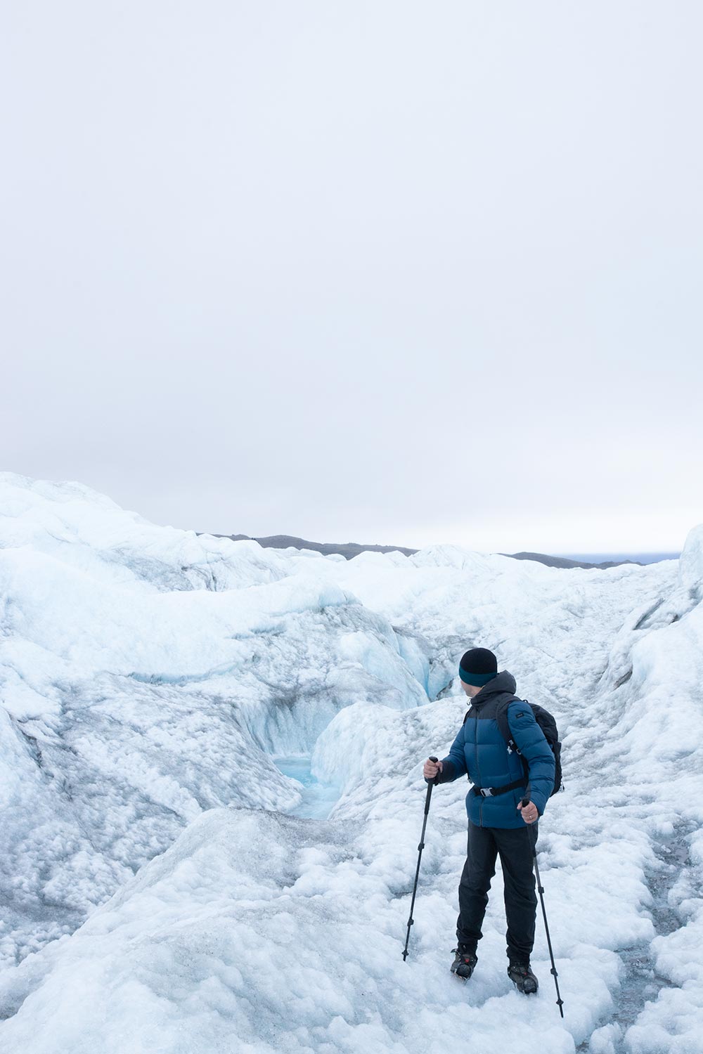 What to wear in Greenland during Summer: thermal hiking pants and down jacket