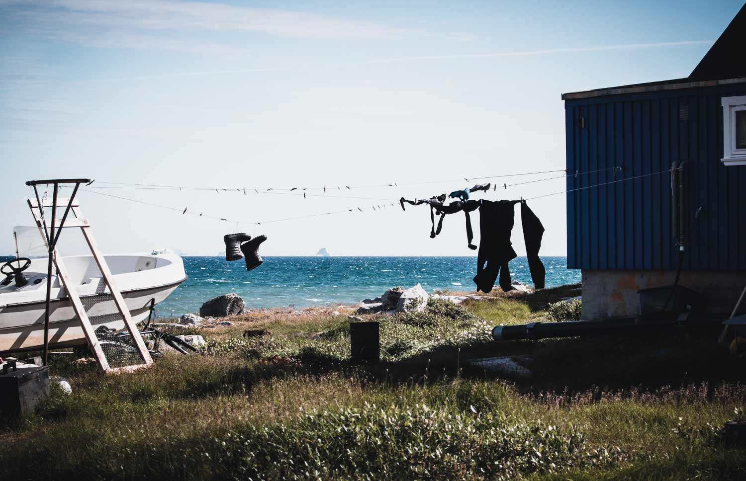 Fisherman drying his gear in Qeqertarsuaq, Disko Island