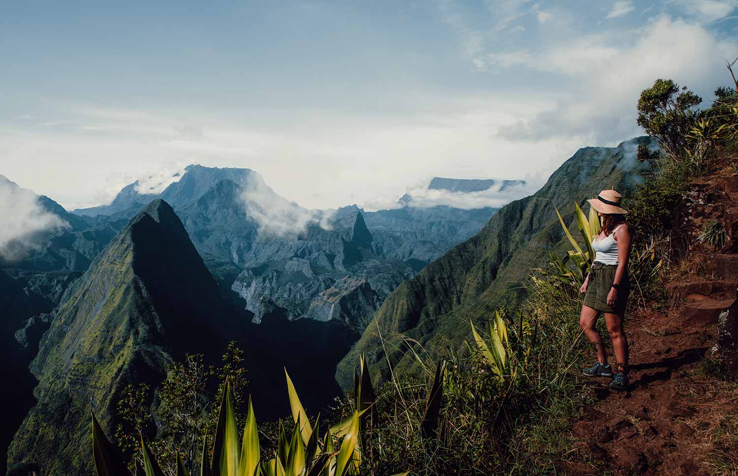 A panoramic shot from Cap Noir viewpoint, capturing the beauty of La Réunion's rugged terrain.