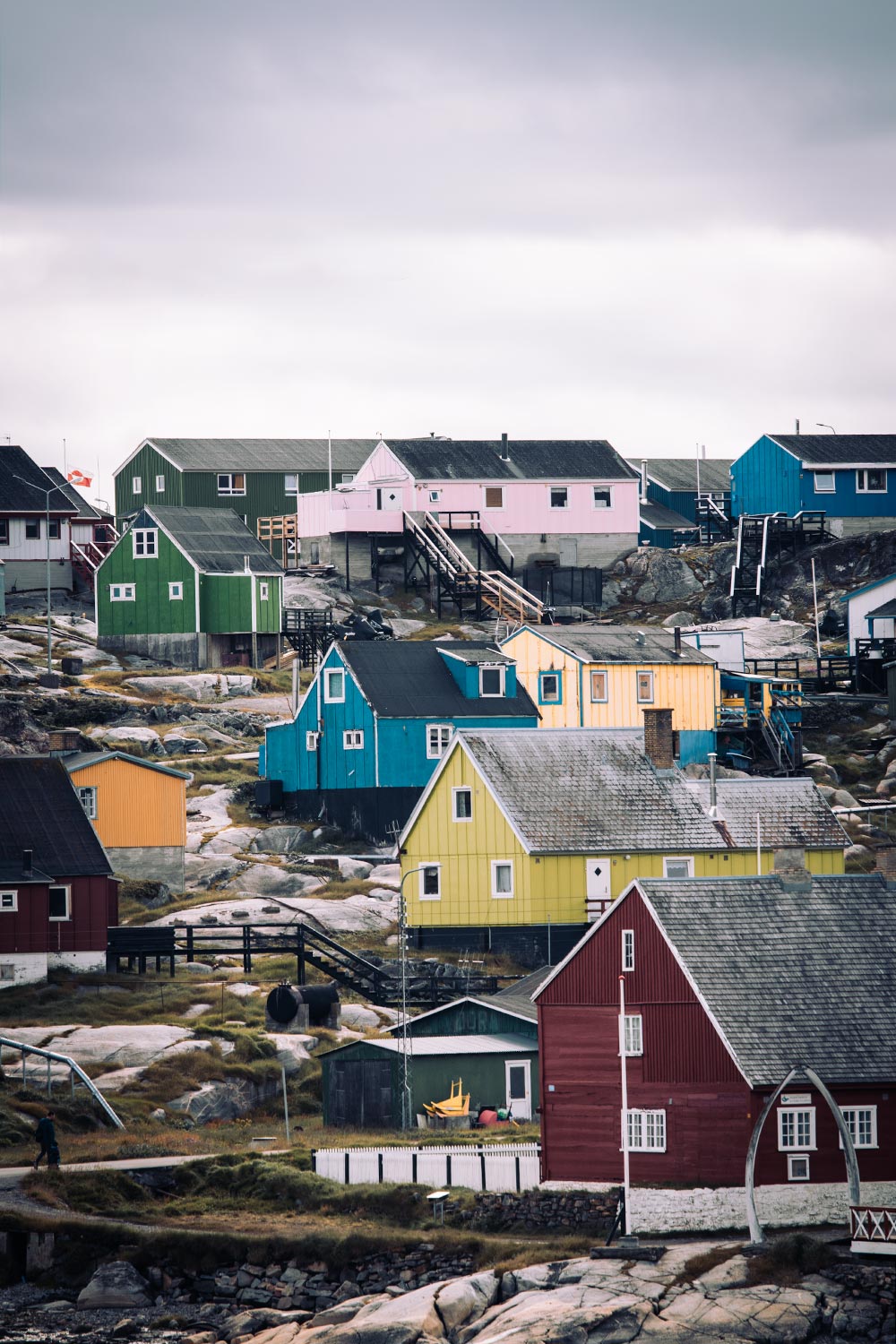Colorful houses in Qeqertarsuaq, Greenland.